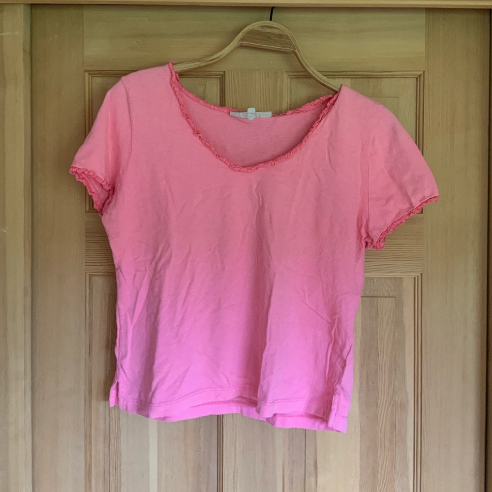 Flamingo pink size M cotton t-shirt with ruffle details